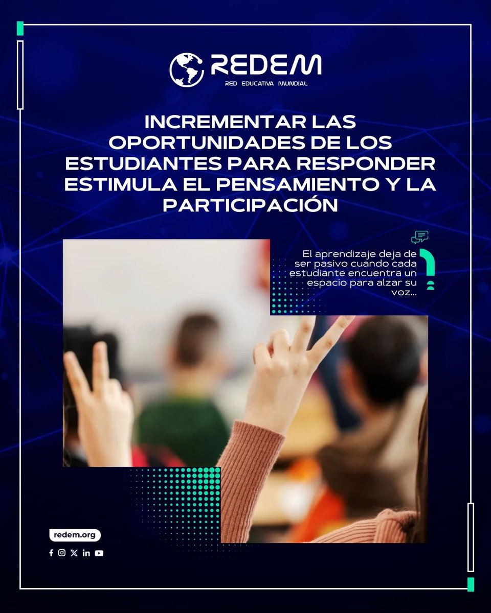 REDEM's tweet photo. Aumentar las oportunidades para que los estudiantes respondan activamente durante las clases estimula su pensamiento crítico y eleva significativamente los niveles de participación...
Conoce más aquí:👇
https://t.co/vkTCxTgvmw
#InnovaciónEducativa #ParticipaciónEscolar #REDEM https://t.co/GEtaWUPjO2
