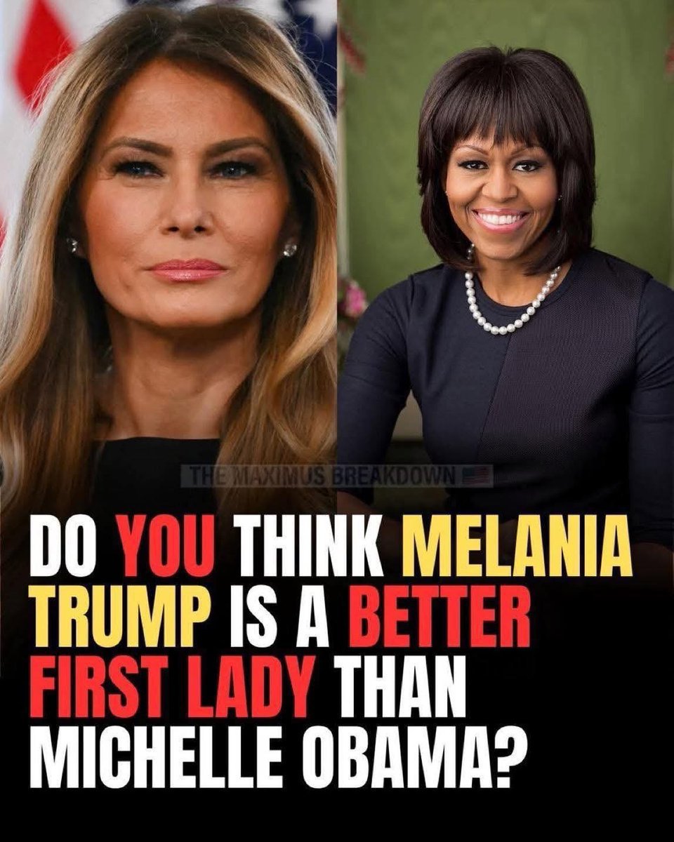 0DonaldTrumpJrQ's tweet photo. 🚨 This question always sparks debate... now it's your turn
Do you think Melania Trump was a better First Lady than Michelle Obama ? 

A. Yes, absolutely
B.  No, absolutely not

Don't just vote—tell us why in the comments https://t.co/OMMPiiY2ri