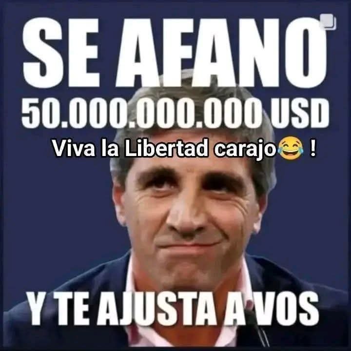 Kirchoracio's tweet photo. #LaArgentinaImpune

Récord de esto, récord de lo otro, dice el delincuente Caputo.
Récord de afano tenés vos, malandra. https://t.co/wjtIVNfrGm