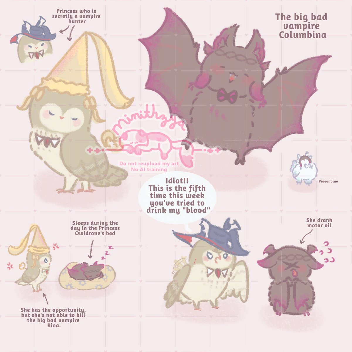 miniithzya's tweet photo. Day 5 and 6 of the #sandbinaweek2026 vampire and princess au 🦇🦉👑
 #sandbina https://t.co/eNvujUGFE0