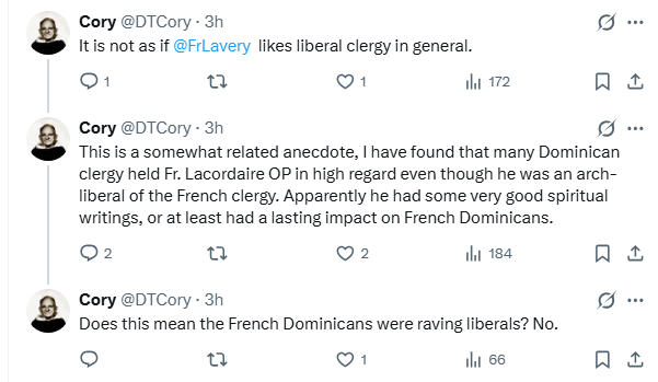 HickRecusant's tweet photo. @AsTheRain1 What? He actively defends the honor of Fr.Lavery in this post by comparing him to French Dominicans (whom Cory admires). https://t.co/nFr5FJXJ6q