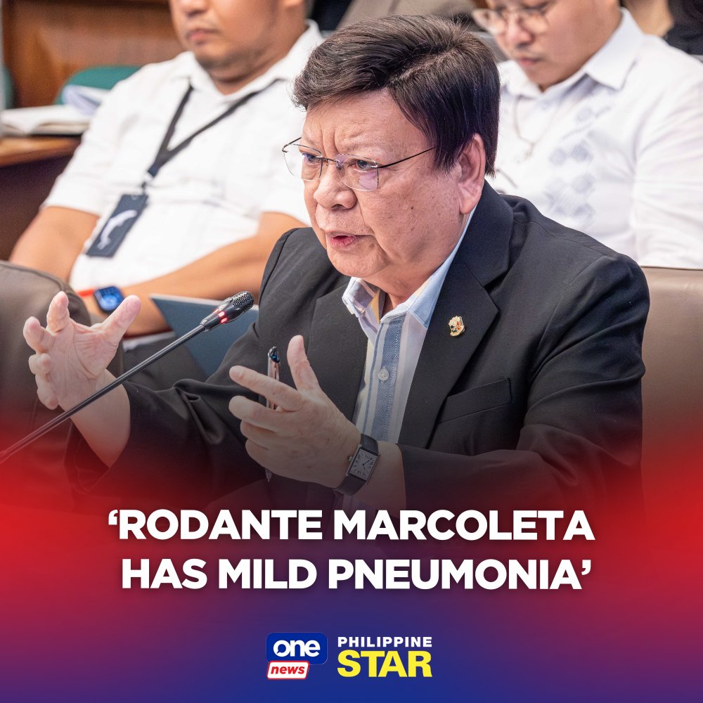 PhilippineStar's tweet photo. Sen. Rodante Marcoleta cannot be held in jail yet after medical examinations found he is suffering from mild pneumonia, degenerative disc disease and hypertension. https://t.co/YJaoQxWkxp | via @onenewsph https://t.co/4s5eO8ELcl
