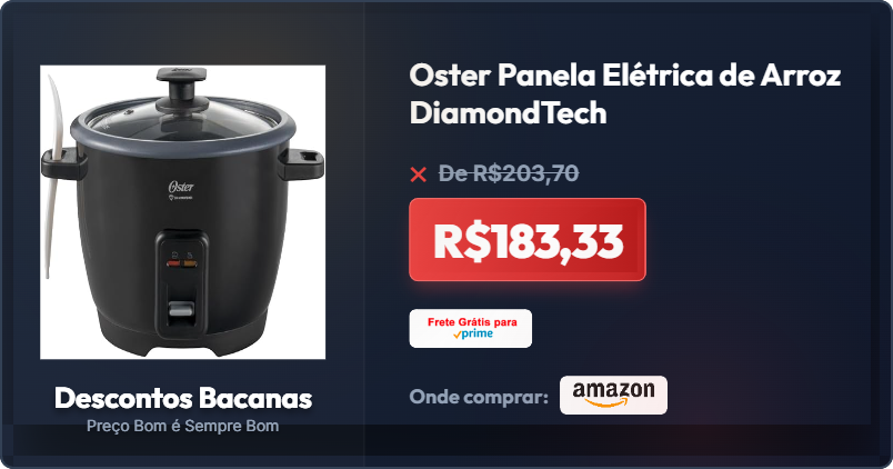 descontosbr's tweet photo. CORRE ANTES QUE ACABE! 🏃‍♂️💨

Oster Panela Elétrica de Arroz DiamondTech

🔥 R$183,33 [10% OFF]
❌De R$203,70

🚚 Frete GRÁTIS Amazon Prime
🛒 COMPRE AQUI: https://t.co/jl3RtYVwsm

#Achadinhos #Oferta https://t.co/jRwHNmESbP