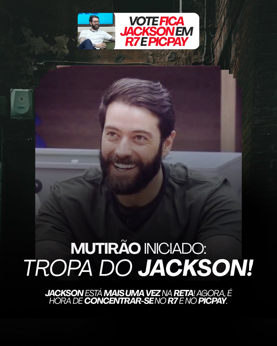 jacksonfonsecaa's tweet photo. 🧱 MUTIRÃO TROPA DO JACKSON!!🧱

📥 A cada 10 votos no JACKSON, deposite um emoji aqui.

⚠️ O voto é para FICAR, vote no JACKSON!

👉🏻 https://t.co/tWgp148xKS…

#FicaJackson | #CasaDoPatrão https://t.co/h9kAe0dK3S
