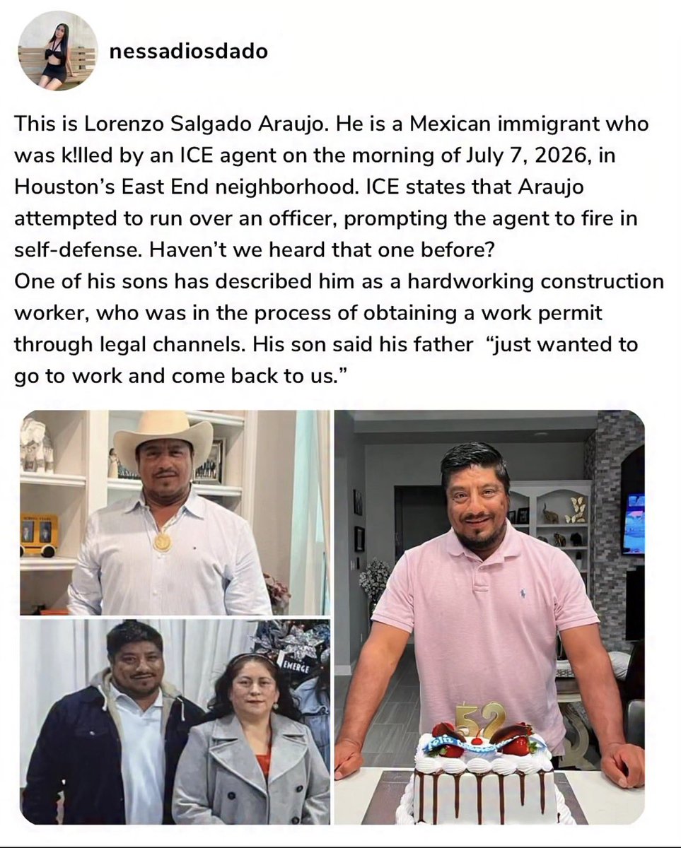 frankieroisms's tweet photo. 🧊killed another person a few days ago here in Houston, TX. His name was Lorenzo Salgado Araujo. He was a father, a son, a husband, and he did not deserve to d!e. https://t.co/I2Etfk3yh1