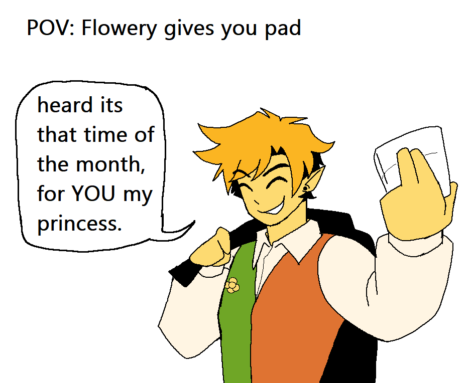 Lucky4Bucky's tweet photo. flowery gives you a pad because your on your period
#deltarune https://t.co/ilzqDnbKye