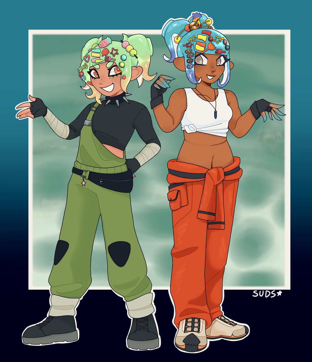 sodaasuds's tweet photo. Attack on @/veemx on AF 💚🩵 ft my girl Genesis #splatoon #splatoonraiders https://t.co/mUrLxqCNBi