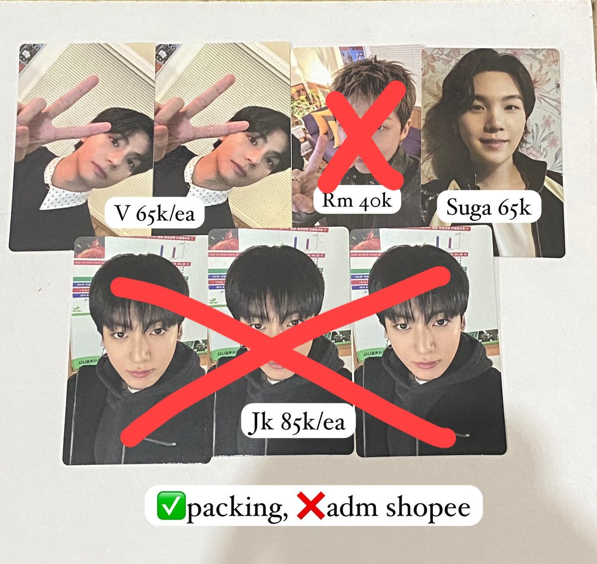 Yentaegi's tweet photo. WTS BTS INA

BTS POB Arirang Photocard A B
Album bts ptd capsule

✅ Packing
❌ Adm shopee
🏠 Jateng (ina)

Wts aab bts indonesia wtb wtt arirang tour pob pc bts po weverse pob wv rapline vocalline v rm suga jk jimin https://t.co/wBIojnQSrD