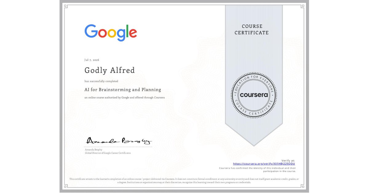 thisismymindxo's tweet photo. From data analyst to AI-enhanced analyst! 🧠 Started my next chapter with Google AI Essentials. I’m building on my previous certification to specifically master how AI can supercharge data analysis. #GoogleCareerCertificates #DataScience #AI #ContinuousLearning https://t.co/PGeWd9JrmJ
