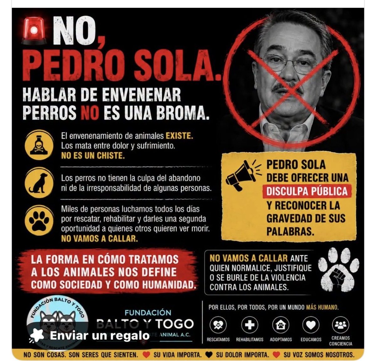 Asukaeea6's tweet photo. @tiopedritosola No hay disculpa que alcance cuando se normaliza el #MaltratoAnimal en un espacio con alcance nacional. La edad no justifica minimizar la violencia. Quien tiene un micrófono también tiene una responsabilidad, y una disculpa no cambia la gravedad de lo que se dijo. https://t.co/35XidKAWPE