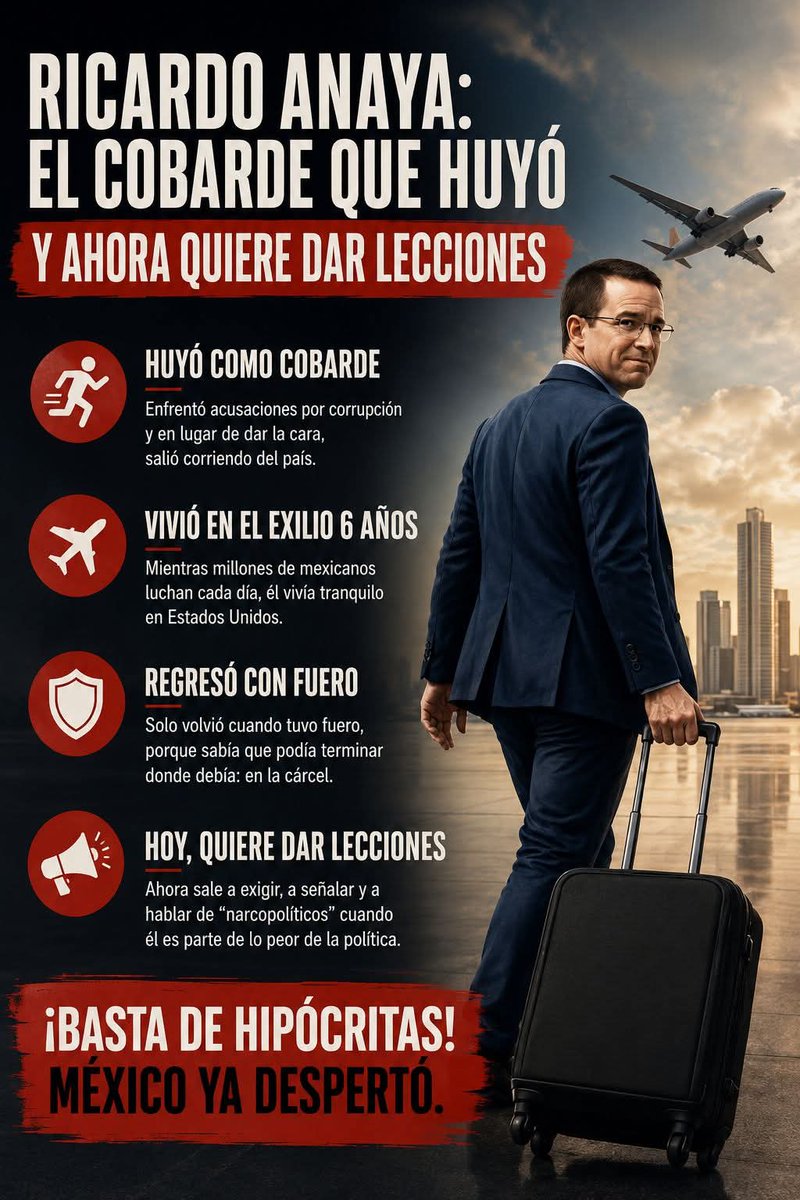italica11's tweet photo. @RicardoAnayaC Lo publica el pinche corrupto de mierda que se escondió durante 6 años en el extranjero, y solo regresó a México gracias al fuero. Enfermizo tu nivel de cinismo y desvergüenza. No tienes madre. https://t.co/76Y230jj9e