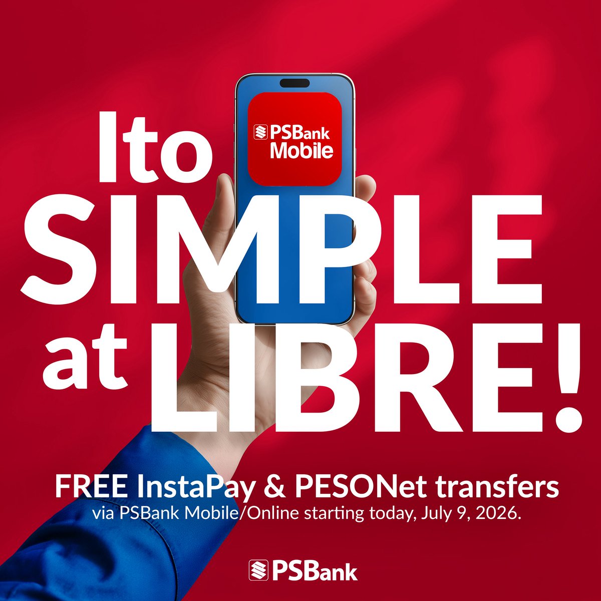 psbankofficial's tweet photo. LIBRE NAAAA!! Libre na ngayon ang InstaPay and PESONet transfers via PSBank Mobile and Online.

Download #PSBank Mobile now!

Deposits are insured by PDIC up to 1M per depositor. Regulated by BSP. https://t.co/YpwzalnRxm