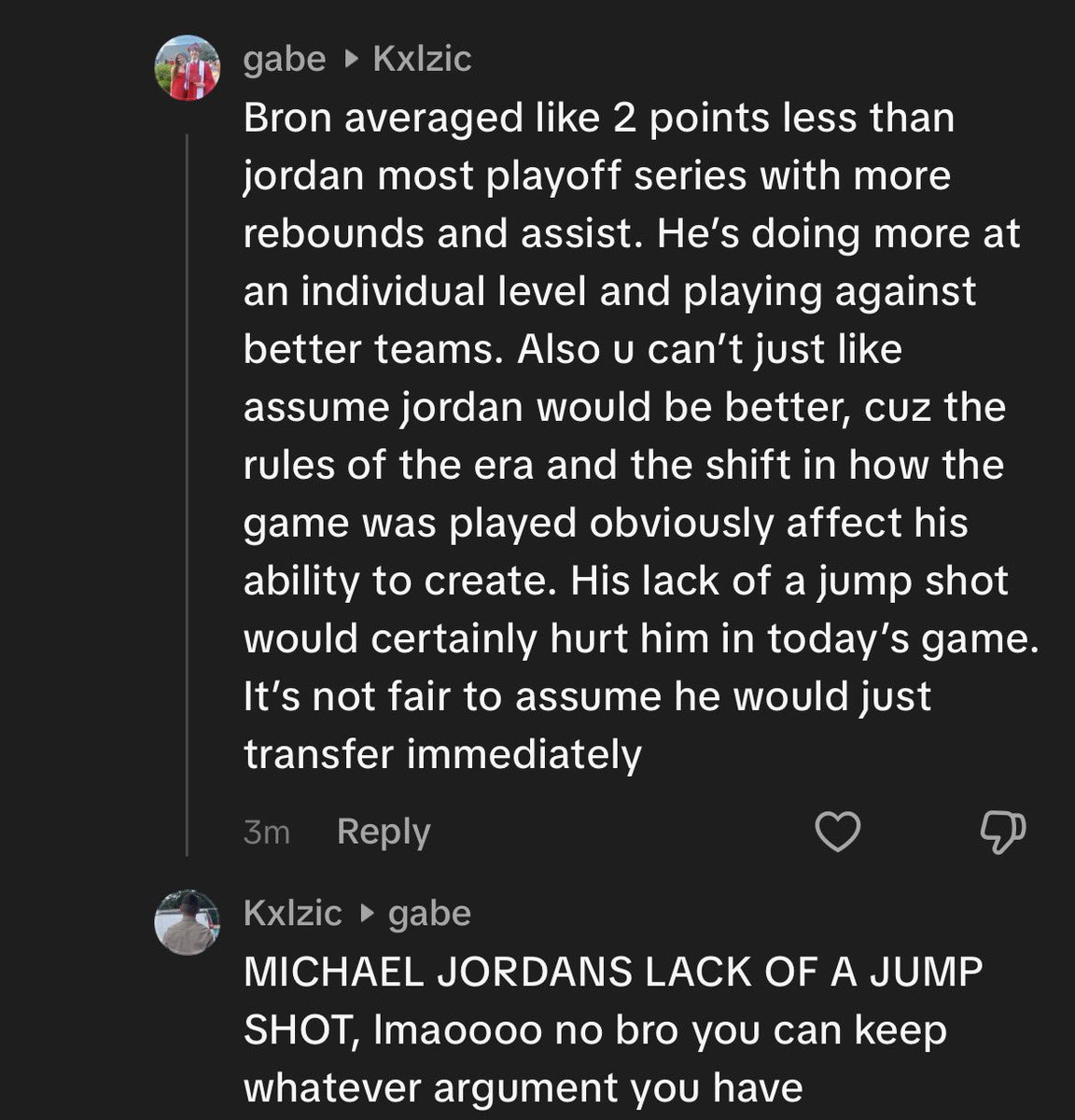 C_vans_H's tweet photo. I really need to stop talking ball on tiktok because this guy said michael jordans lack of a jump shot 😭 https://t.co/t0T6ee5I2e