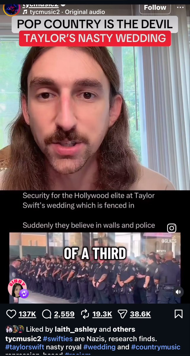 cowboylikejul's tweet photo. just btw Laith Ashley who was in the lavender haze video liked this tweet saying that swifties are n*zis…. I have unfollowed anyone who liked this post. the lack of brain cells I’ve encountered this past week is truly astonishing https://t.co/bZqH3KHML6