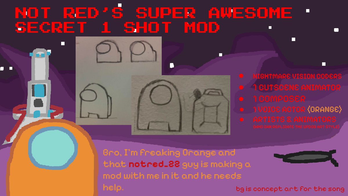 notred_22's tweet photo. hi im making a cool mod with the orange crewmate from updog and whatever and i need help (more info on the mod is secret and aura so im sry)

if ur interested, show examples of ur work bellow and if its awesome ill dm u or something
#vsimpostor #amongus #fnf
@FishyBu222 shut up https://t.co/6dbqIiTxsn