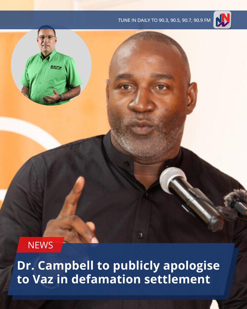 NationwideRadio's tweet photo. People's National Party General Secretary, Dr. Dayton Campbell, has agreed to publicly apologise to Cabinet Minister Daryl Vaz and to pay $1.5 million in costs, settling a defamation claim Vaz brought against him nearly three years ago.

The voluntary out-of-court settlement was signed on Wednesday.

READ MORE HERE: https://t.co/okNdRQkAZn
