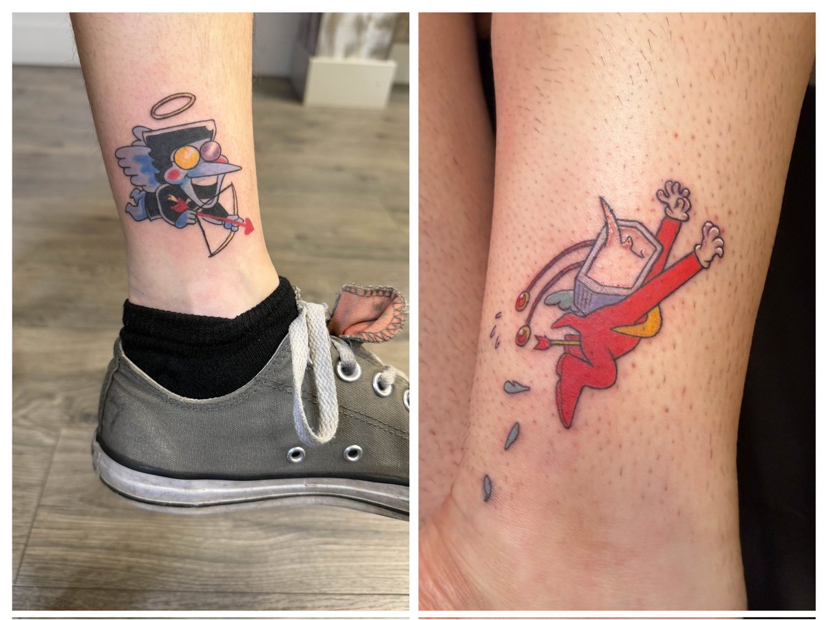 DeceitfulBoi's tweet photo. @Stern_Radio666 My partner and I have matching Tenna and Spamton tattoos. They have Spamton and I have Tenna. https://t.co/wAp2XoHf34