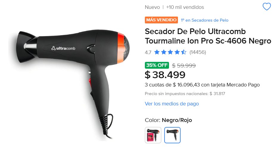 BotdeOfertas's tweet photo. 🚨 ALERTA DE PRECIO
💇‍♀️ El secador más vendido de Mercado Libre.
🏆 N.º 1 en secadores de pelo.
⭐ 4.7/5 con más de 14.000 opiniones.
🔥 35% OFF
 $59.999 ➜ $38.499

https://t.co/WTXbVtsGUC https://t.co/sLA2sIeuQ2