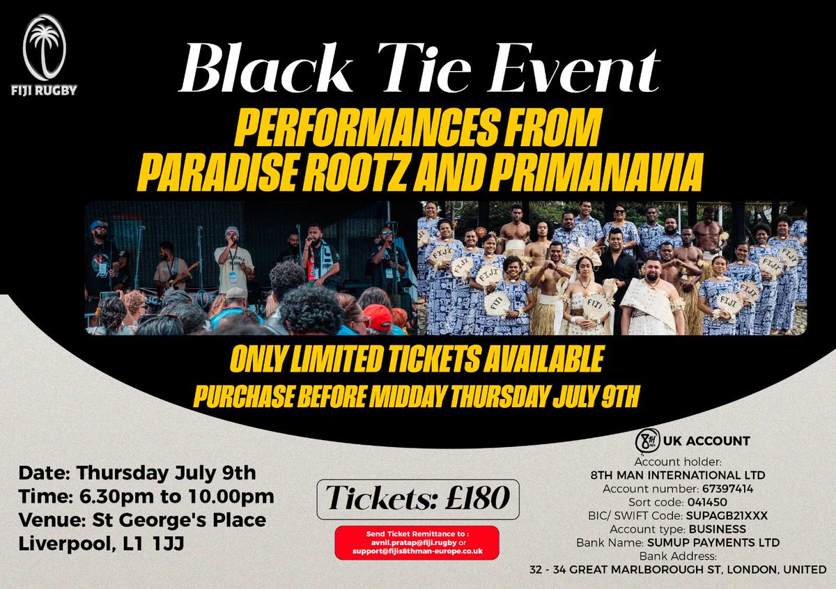 fijirugby's tweet photo. This is your reminder to lock in your spot! 🥂

If you've been meaning to get your ticket, now is the time. Once they're gone, they're gone.

🎟️ Limited tickets available.

See poster for more details✨ https://t.co/noPcxuAcjf
