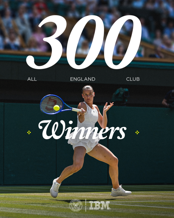 Wimbledon's tweet photo. Powering her way through to the semi-finals, Marta Kostyuk hit her 300th Wimbledon winner 🔥

@IBM https://t.co/gFSN71ffqi