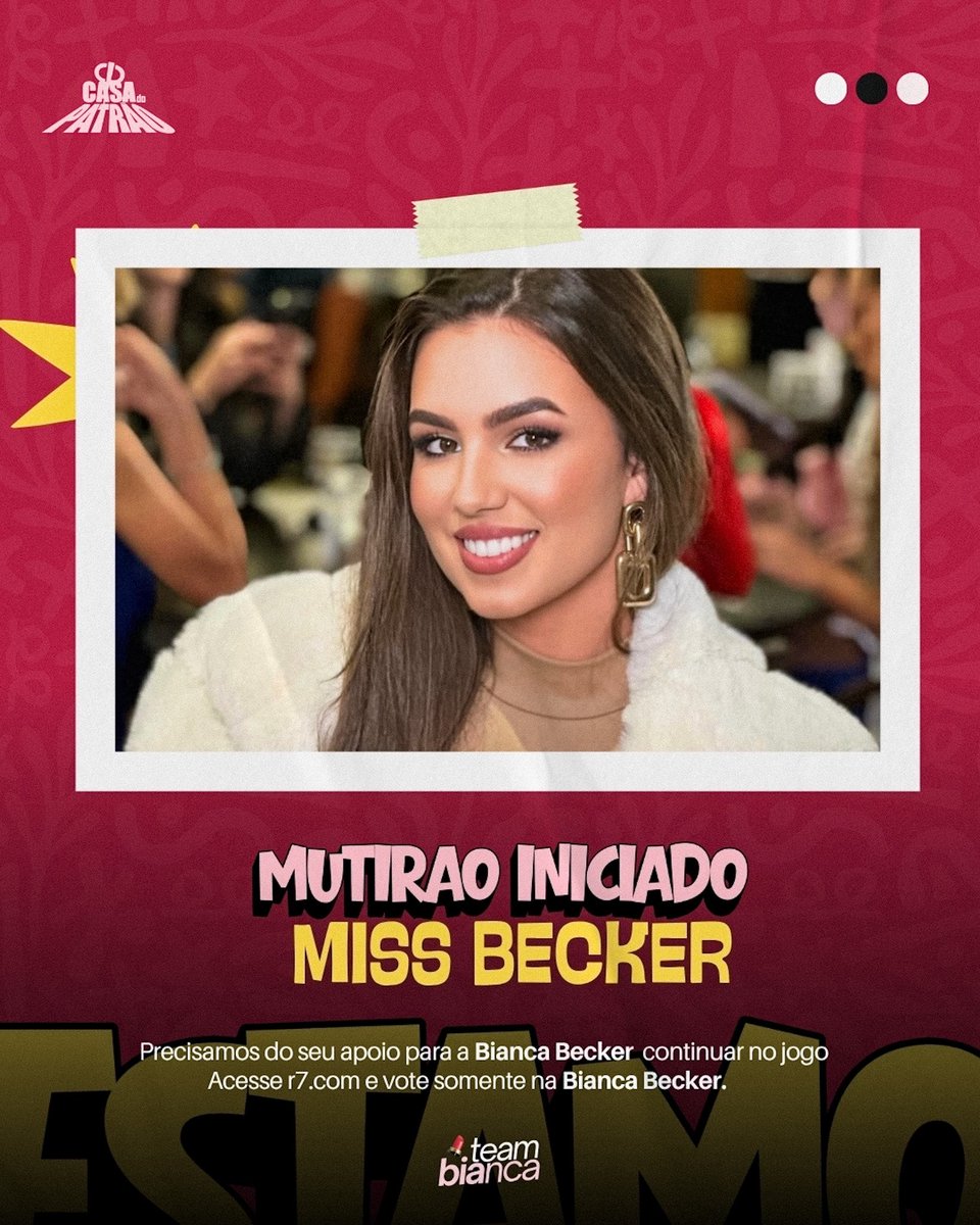 EuBiaBecker's tweet photo. ✨ MUTIRÃO MISS BECKER INICIADO ✨
 
📲 A cada 10 votos comente UM EMOJI ou UMA LETRA aqui.

🎯 Meta: 300 RESPOSTAS 

🚨 O voto é para FICAR, então votem na BIANCA!

⏰ ATÉ 23H

🔗: https://t.co/U7cdozUOXt

#FicaBianca #CasaDoPatrão https://t.co/swJIBim22Q