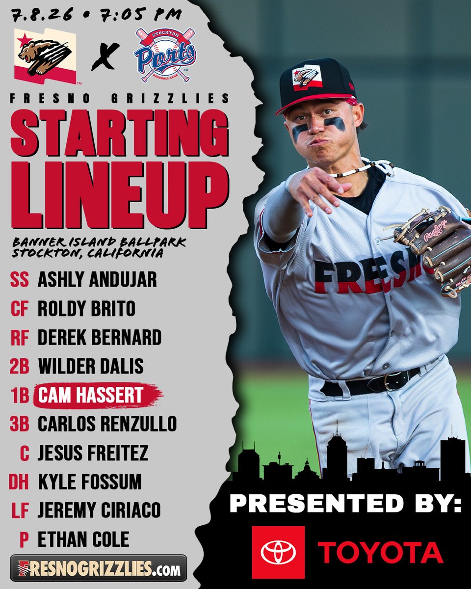 FresnoGrizzlies's tweet photo. Cam Hassert and the Grizzlies look to even the series out in Stockton.

Tune into the game on @1430ESPN beginning with the Chukchansi Gold Pregame Show at 6:50pm tonight from Banner Isalnd Ballpark. https://t.co/jF6zk6kHky