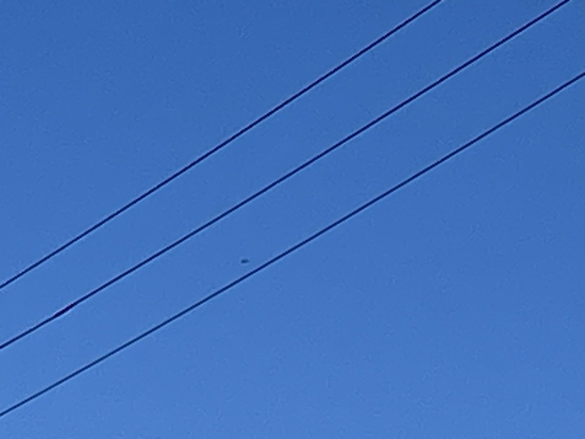 monmo18dec's tweet photo. 豆粒で判別出来ないけど、多分F-15

なんで
こんな低空飛んでるのかな？？

昨日、一昨日と小牧？各務原かららしいC-130はウロウロして飛んでたけど、輸送機はよく聞くから不思議では無いけど戦闘機はパレードの下見事前告知すら遠くでしか聞けなかったのに https://t.co/IuEkozkCob