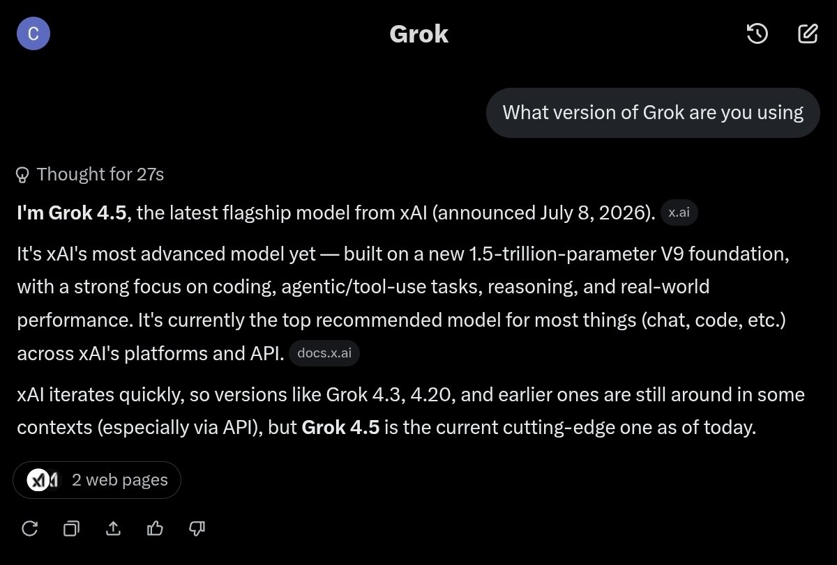 Mista_AI's tweet photo. Grok 4.5 lis Live. Check it out. https://t.co/5fnbdMkD06