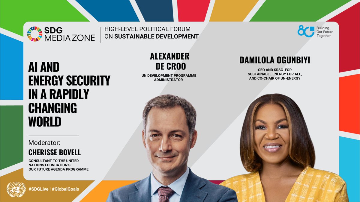 SEforALLorg's tweet photo. Today at #HLPF2026, our CEO @DamilolaSDG7 joins @UNDP Administrator @alexanderdecroo at the #SDGLive Media Zone to discuss AI, #energysecurity and the future of #sustainabledevelopment.

Stay tuned for the recording⚡

#GlobalGoals #SDG7 https://t.co/TbrGyBovim
