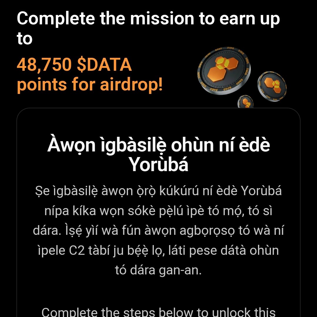 bashorunedward's tweet photo. 🚨Datahive just launched another new mission for native Yoruba speakers!

📖Guide below!

Goto; https://t.co/LwozGbktDd

● In your profile, click Add secondary language
● Type "Other"
● In the new menu, enter Yoruba (you can also add any other language you speak)
●Set your proficiency level
●Click Save
●The mission is now available for you