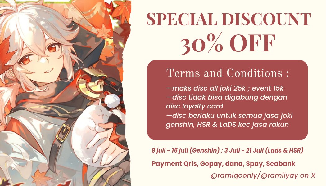 rami backup, 30% off ; Joki Genshin, LaDS & HSR tweet media