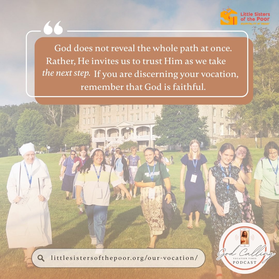 lspusapodcast's tweet photo. If you are discerning your vocation, remember that God is faithful. Email Sr. Carolyn at lspusapodcast@gmail.com to learn more about our vocation.

#LittleSistersOfThePoor #discernment #vocations #GodCalling https://t.co/w4syTue4ON