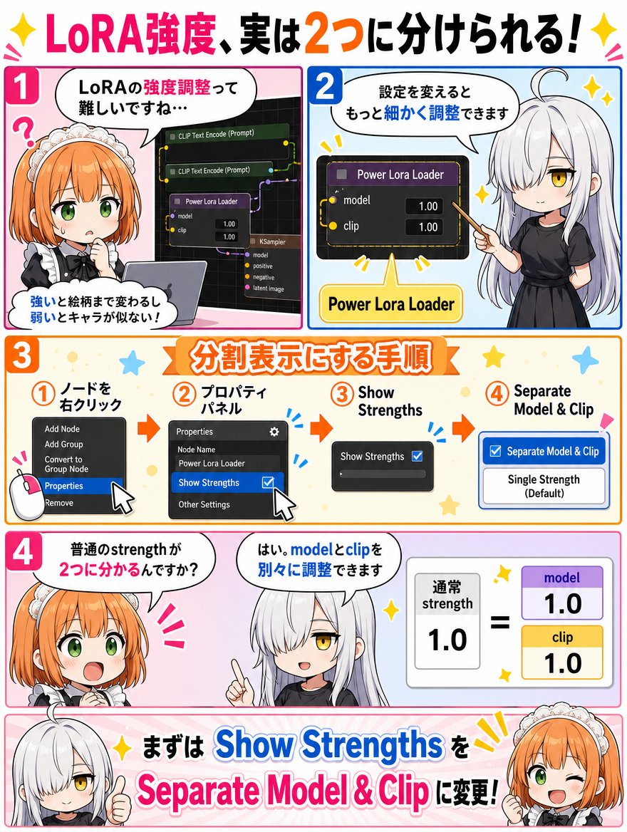 ComfyUIでのLoRAの強度調整】 🧙‍♂️A1111で見慣れたプロンプトに