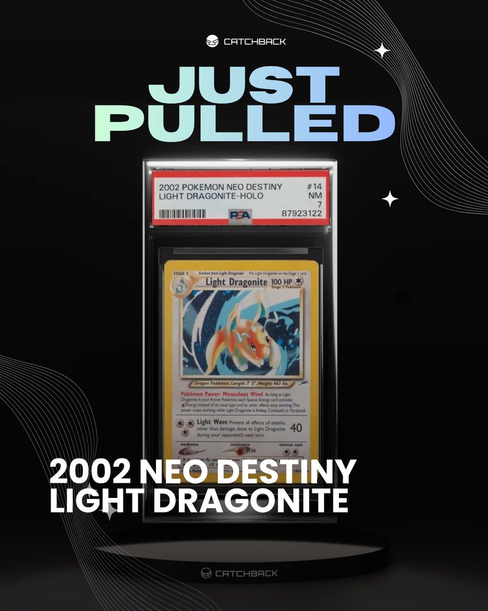 catchback_cards's tweet photo. 🔆 Light Dragonite 🐉
User opened a $100 Pokemon Gold Pack and pulled this Minty Vinty Light Dragonite valued at $325!
#dragonite #pokemon #pokemontcg #pokemonslabs #neodestiny https://t.co/AI9D4QboR8