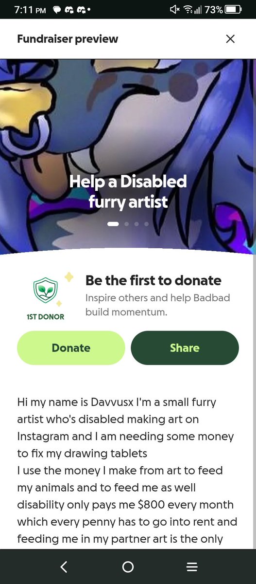 DavvusX's tweet photo. Hey Twitter I never come on here and ask for help but I am needing it both of my drawings tablets that I used to make my money to feed my animals have broke I'm currently starting a GoFundMe talking about everything and I just wanted to let y'all know if you guys wanted supportme https://t.co/twmllM00cz