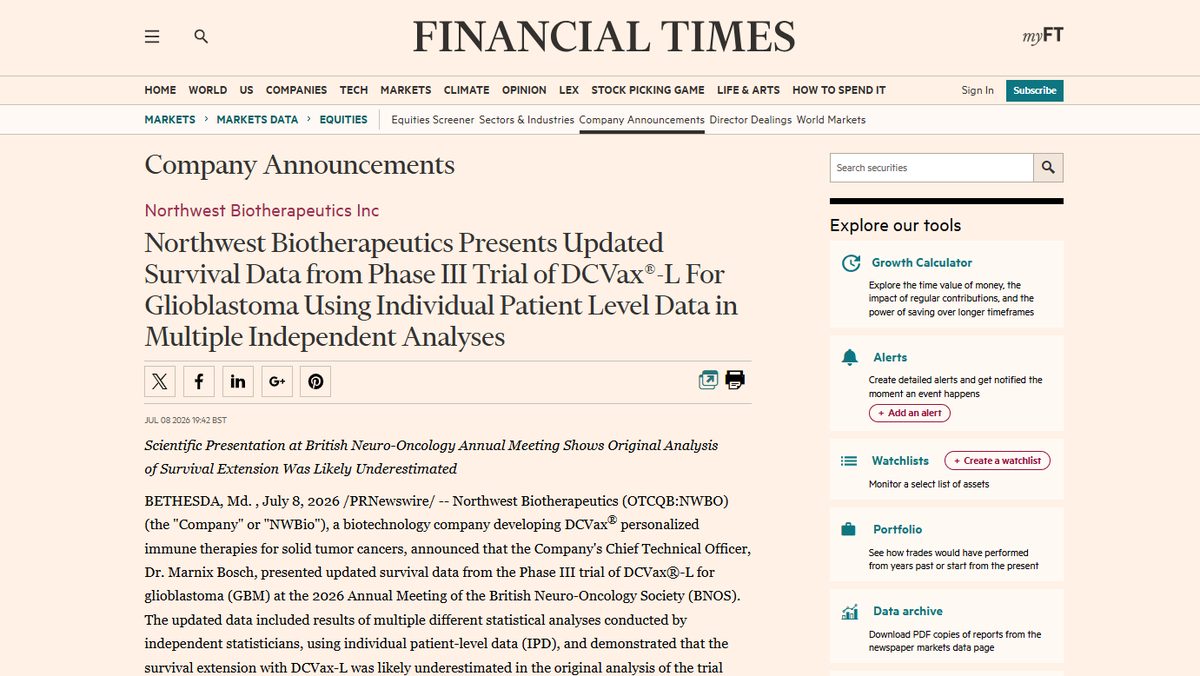 SouthernDrive21's tweet photo. $NWBO  I know this has been published on X already but the more we can spread the PR from a source like Financial Times the better.  The likes of @adamfeuerstein can go pound dirt, we have JAMA and now the PSM data.  All that is left is MHRA approval and then numerous other Countries will follow including USA (FDA).   https://t.co/V3UNTTEq08