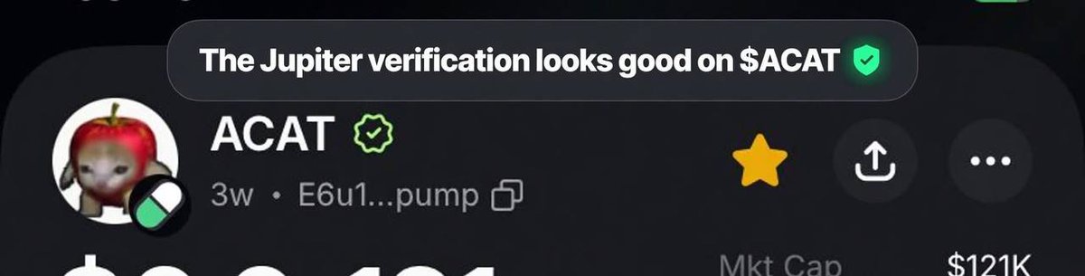 AppleCatUSDC's tweet photo. Huge thank you to @JupiterExchange for the timely response on verification

solana:E6u1oEuWWhuexdeVztV7GkQwhDb4yCLKuaUstA88pump looks good here https://t.co/z33oEm55YO