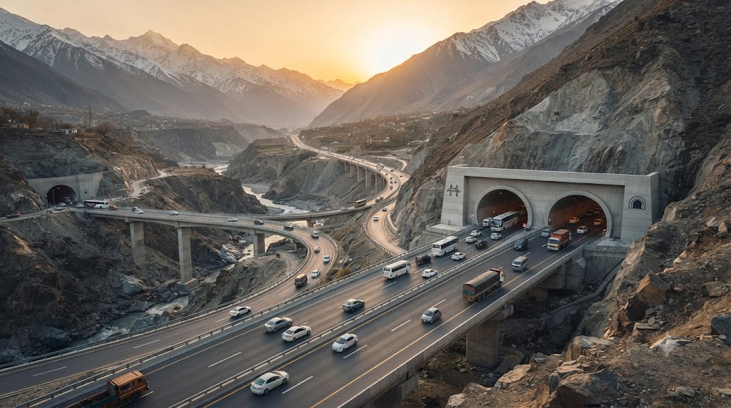 TheDailyCPEC's tweet photo. 🚨BREAKING: Pakistan approves its first northern highway, featuring the country’s longest 13.5-km tunnel.