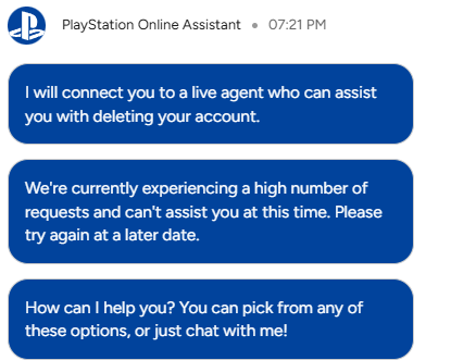 grenader3000's tweet photo. Trying to delete my PSN account and all i get is this. Hmmm interesting @Vara_Dark https://t.co/PaPHikuhc4