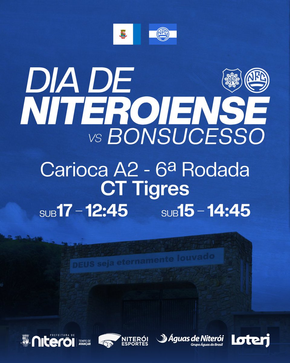 niteroiensefc's tweet photo. ⚽️ Chegou a hora!

Neste domingo, os #CriasDeNikiti voltam a campo pela 6ª rodada da Série A2. Fora de casa, Sub-17 e Sub-15 enfrentam o Bonsucesso no CT Tigres, prontos para mais 90 minutos de entrega e dedicação vestindo as cores da cidade. 💙🤍

#NiteroienseFC #BaseNiteroiense https://t.co/47Ri4BuKuA