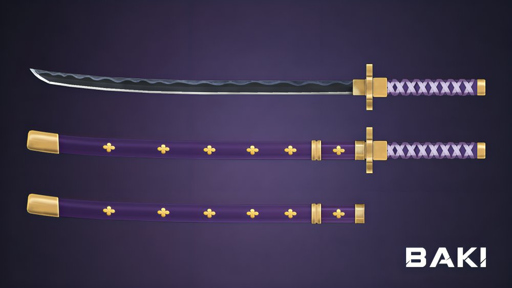 dev_baki's tweet photo. Hand painted Enma inspired katana ⚔️

✦ Simple diffuse textures --- painted by hand
✦ Modeled for Roblox / stylized game assets
✦ Purple + gold theme with custom blade detailing
✦ DM for price

𝗖𝗢𝗠𝗠𝗜𝗦𝗦𝗜𝗢𝗡𝗦 𝗢𝗣𝗘𝗡 
DM me on X or Discord: b4ki9

#RobloxDev #GameDev https://t.co/Qf5qzMNnuC
