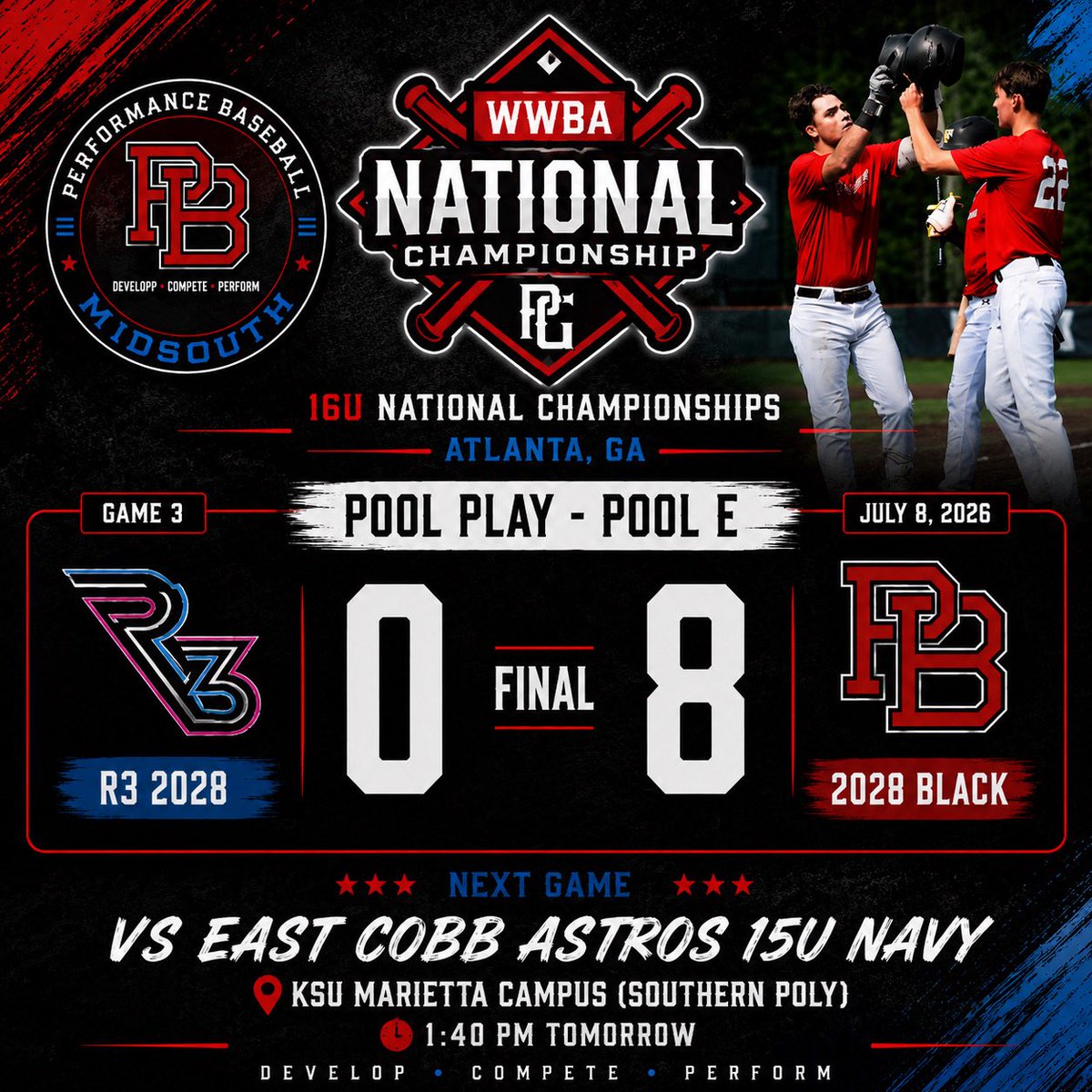PBMidsouth's tweet photo. 2028 Takes Game 3๏ธโฃ
Boys continue to find ways ๐ชโฆ @xjackson00 goes 2 for 3 w a 2B & 1 RBI. @TyFleenor7 goes 1 for 2 w 3 RBI. @BraxtonBarnes09 goes 2 for 2 w 1 RBI.
Easton Farrar goes CG shutout! #PBBuilt https://t.co/80XktwCarz