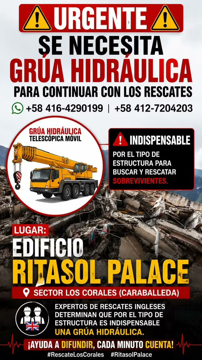 MsMagaPi's tweet photo. 🚨 RITASOL PALACE

Carlos Pirela y las familias del edificio aún necesitan maquinaria y más apoyo para poder remover los escombros y continuar la búsqueda de sus seres queridos.

Por favor ayuden a difundir para que llegue a quienes puedan brindar apoyo! https://t.co/09hzbvLS2F