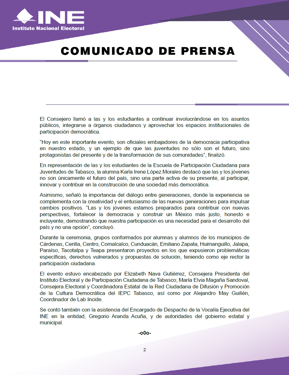 INEMexico's tweet photo. #BoletínINE 📄| INE destaca la participación juvenil durante la graduación de la primera generación de la Escuela para Juventudes de Tabasco. 

🔗Conoce los detalles de la información en el siguiente enlace👇

https://t.co/V7EFfv0Mrs https://t.co/d1FUkmMF6n