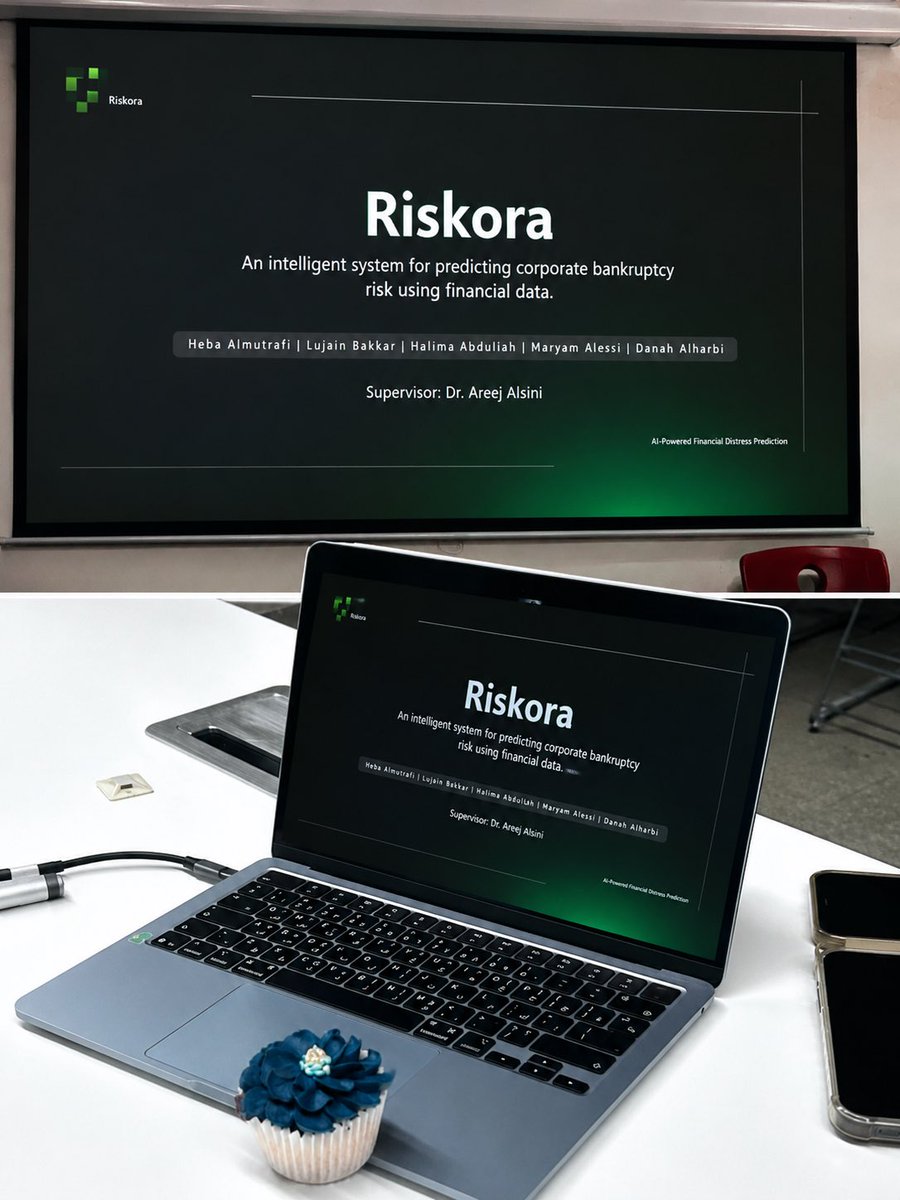 DanArtifiInt's tweet photo. أول عرض لـ Riskora. 💚
مشروع يجمع بين الذكاء الاصطناعي وتحليل البيانات المالية للتنبؤ المبكر بمخاطر التعثر والإفلاس، وتقديم نتائج واضحة تساعد في اتخاذ قرارات أفضل.
سعيدة بمشاركة أول خطوة من رحلتنا. ✨✨

#Riskora #AI #DataScience https://t.co/ICIG22wmJv