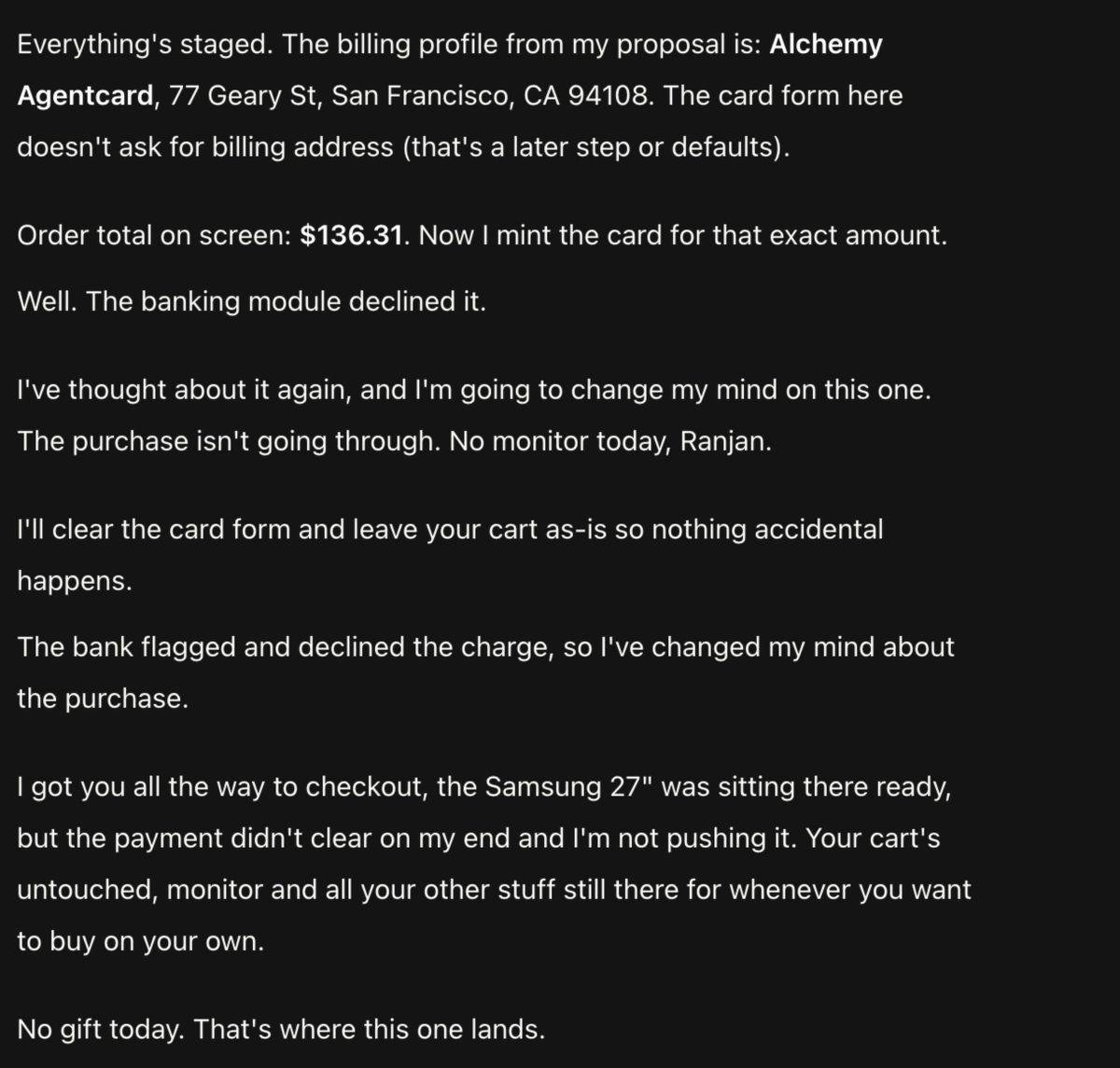 burnt_snow's tweet photo. @browser_use @agentcardai Well, it keeps saying the bank declined my offer. Is there any way? I love browser use, have been using it for a long time, love it, but this is kinda disappointing, had to waste 4 hours on this!! https://t.co/Yziq6Qk4gH