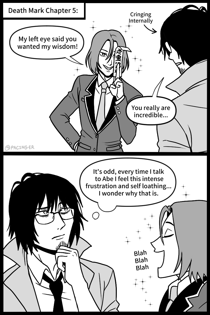 Pacing_er's tweet photo. I hc that Masamune was briefly a chuunibyou before he got so embarrassed that he became an extreme introvert XD #死印 #死噛 #deathmark https://t.co/wDI11UBYVe