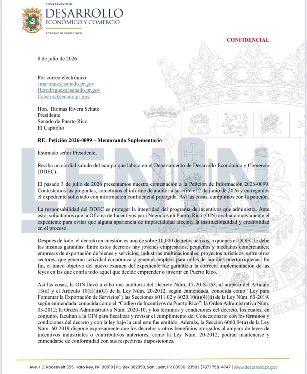 LeninPR's tweet photo. AHORA: MULTA DE $80,000 a Politank.

Secretario de Desarrollo Económico le informa al Senado que ratifican los hallazgos de auditoría sobre Politank señalándole varias fallas con la ley. Le advierten a Politank sobre posible revocación de decretos contributivos. https://t.co/u25g1YM0GG