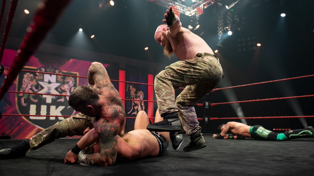 NXTUK_Legacy's tweet photo. July 8, 2021:
At BT Sport Studios, @trentseven defeated @EddieDennis1986 in a slugfest w/Burning Hammer.
Afterwards, the rest of #Symbiosis hit the ring for an attack until #TylerBate come out to save his #MoustacheMountain tag team partner. #NXTUK
๐ธ WWE https://t.co/ZOlyDQ8Qmg