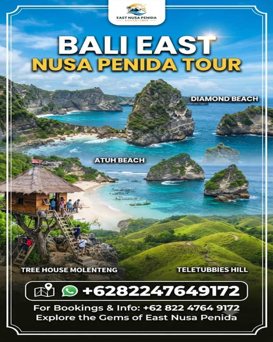 budiarta09's tweet photo. Explore East Nusa Penida’s stunning sites: Atuh Beach, Diamond Beach, Molenteng Tree House, &amp; Teletubbies Hill! 🌴

​Our all-inclusive package covers fast boat, private car, driver, entry fees, &amp; lunch. Starting from $53/person! 🚗

​Book your trip: https://t.co/oe0efJEjpF https://t.co/LMOMdSzqF2